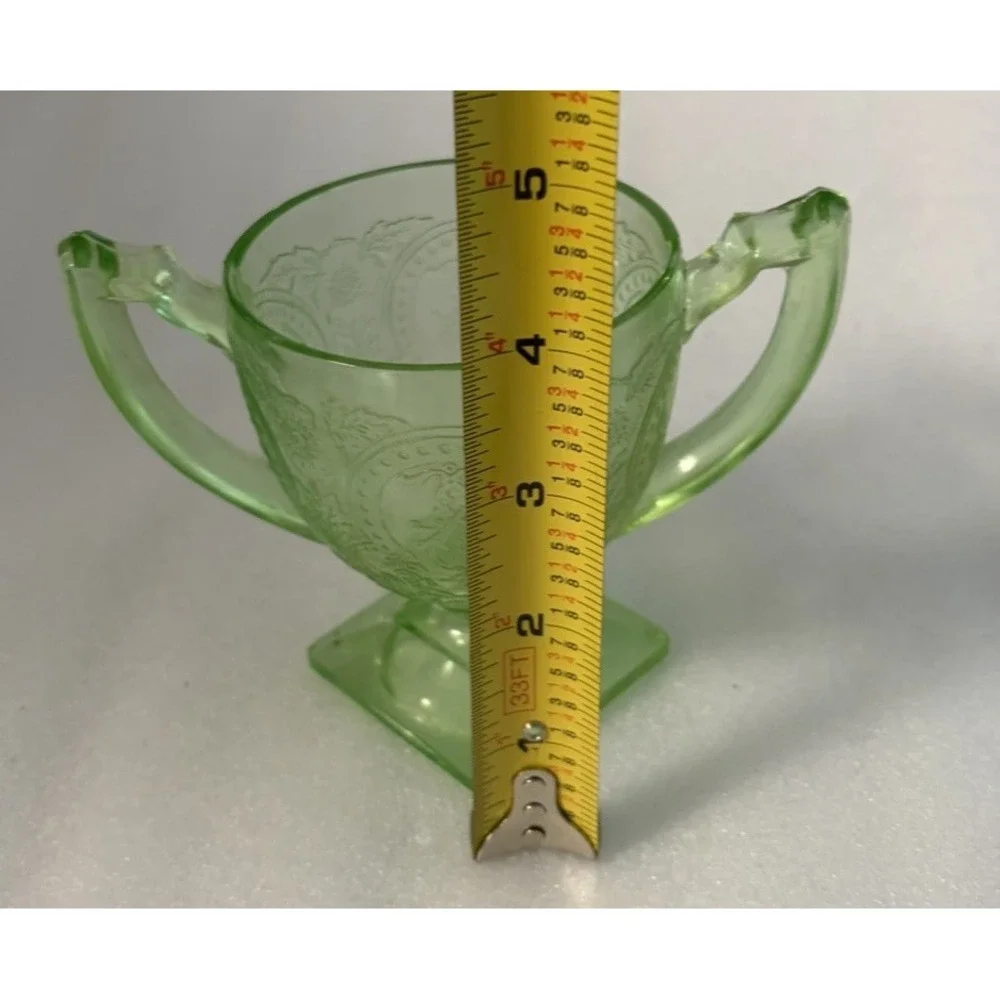 Hocking Cameo Ballerina Uranium Glass Open Sugar Bowl Green Depression 1930s